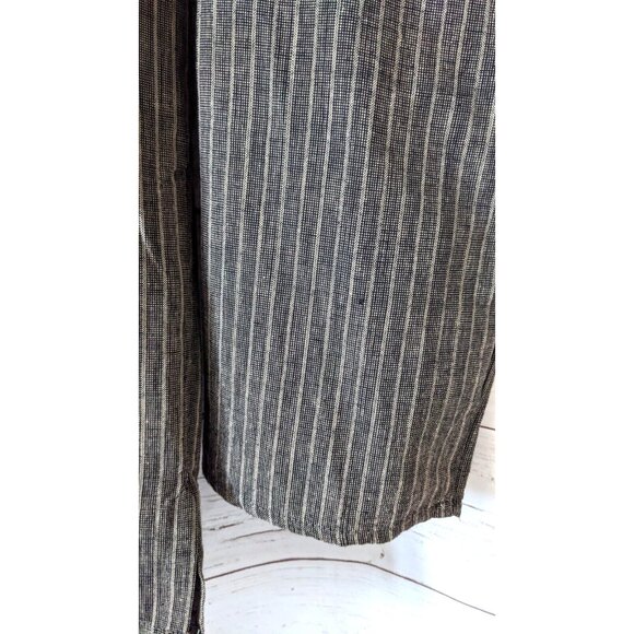 New Kurta Shirt Men 1/3 Button Up Brown 100% Cotton Striped Cuffless Long Sleeve - Picture 5 of 11